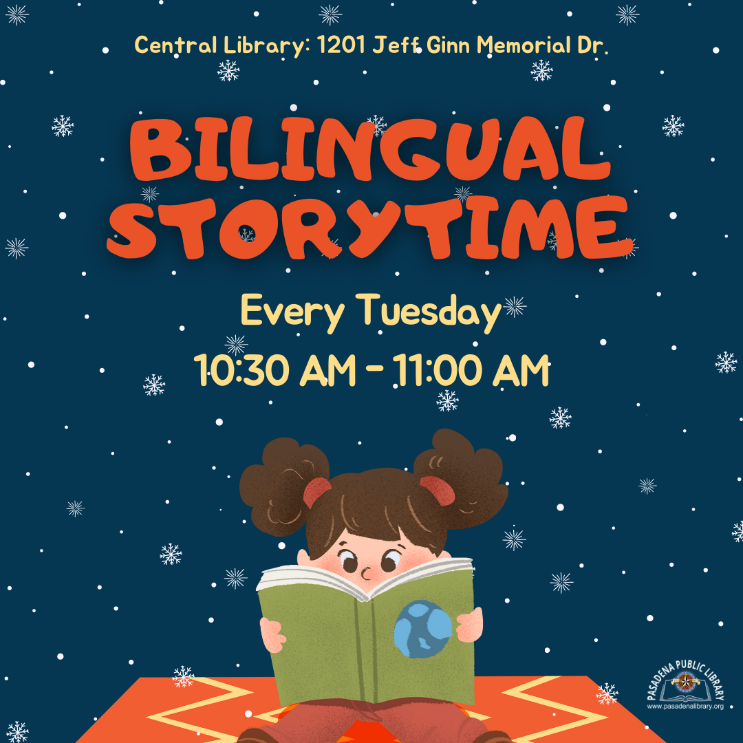 Bilingual Storytime will be available every Tuesday, at 10:30 AM in the Central Library's Meeting Room (1201 Jeff Ginn). Join Mrs. Belinda for fun stories, puppets, songs and more, during our Children's Bilingual Storytime. See you soon!