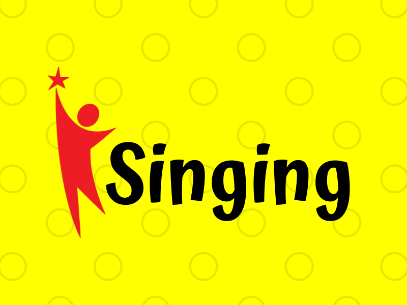 Singing written in black font, yellow dot background