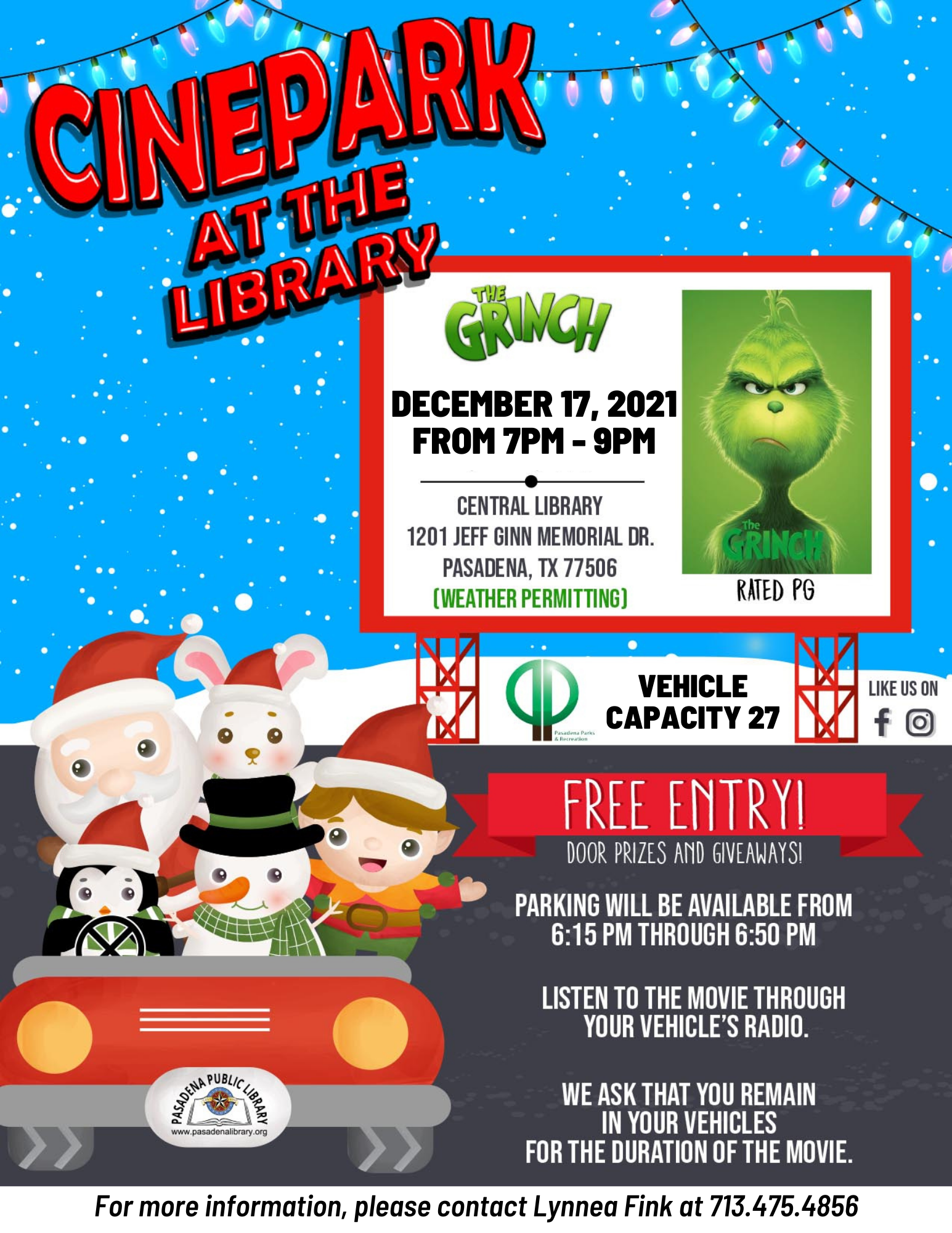 Last CINEPARK AT THE LIBRARY Movie of 2021! Join us on Friday, Decemeber 17 to watch 