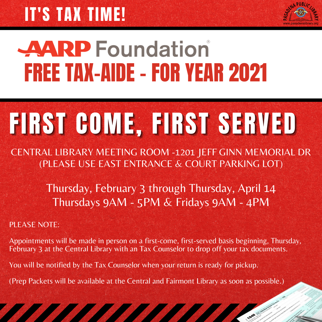 FREE Tax-Aide Thursday, February 3 through Thursday, April 14