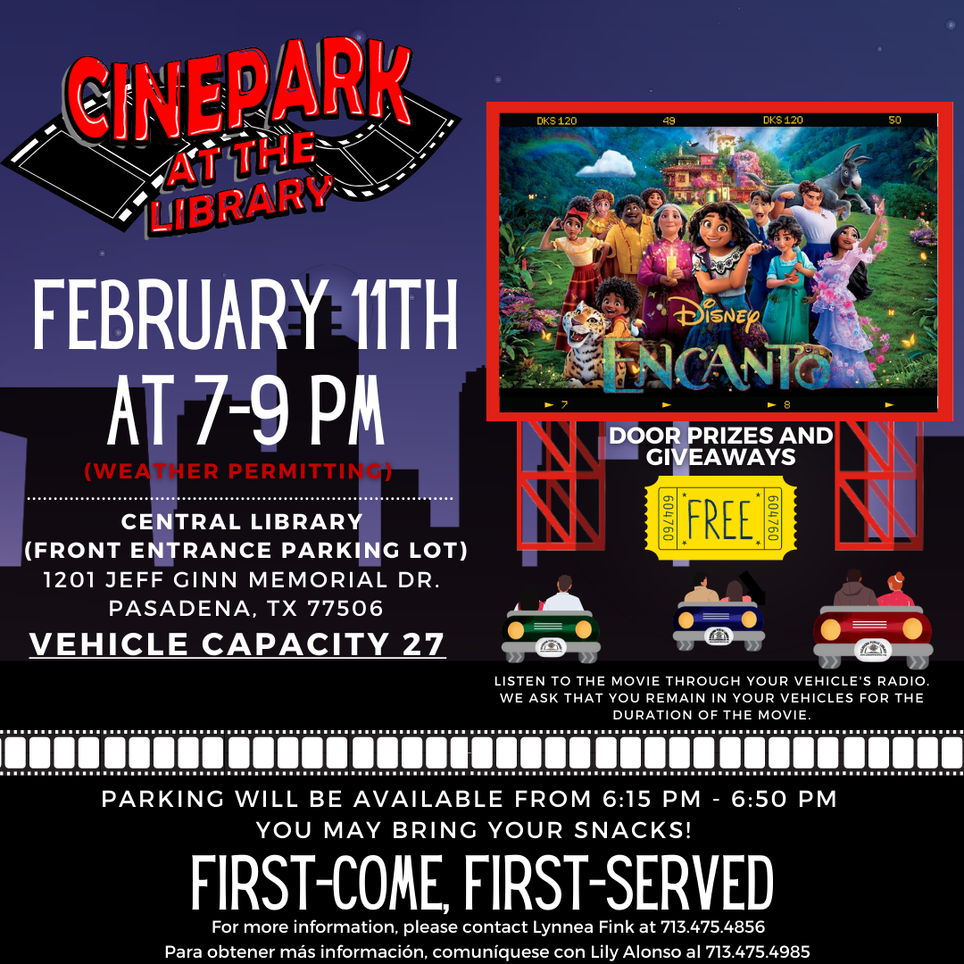 CinePark at the Library in the North Parking Lot!  (In front of the library, facing City Hall/parking garage)