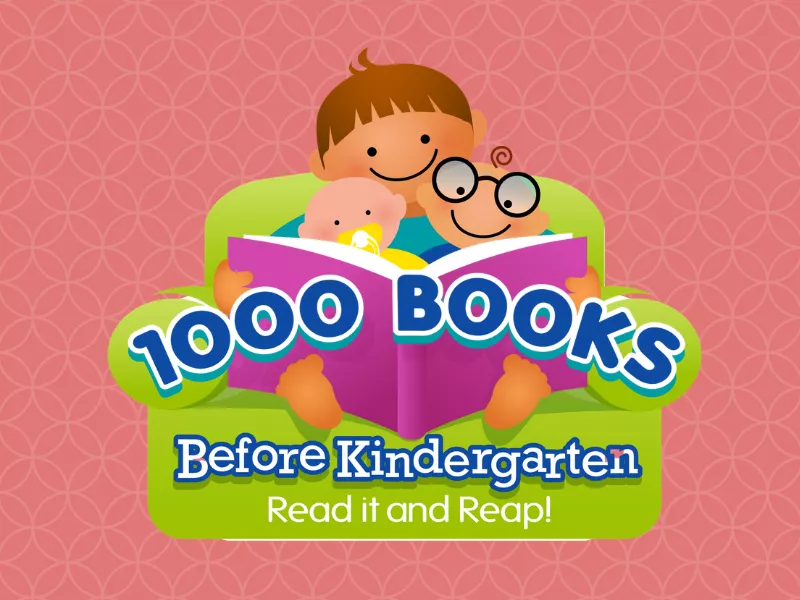 1,000 Books Before Kindergarten background with pink overlapping circle background
