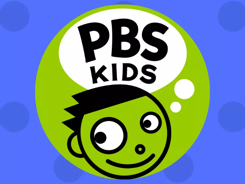 Green PBS Kids logo with blue background