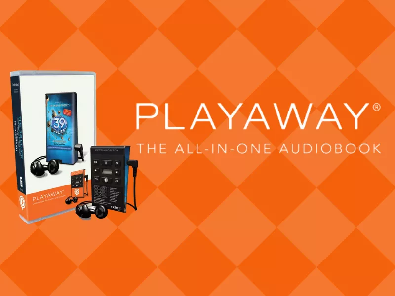 Orange diamond background playaway logo 39 clues book 
