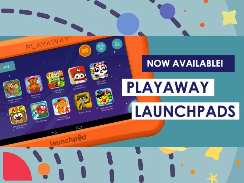 Multicolor arc background, playaway launchpad logo, multi-title design