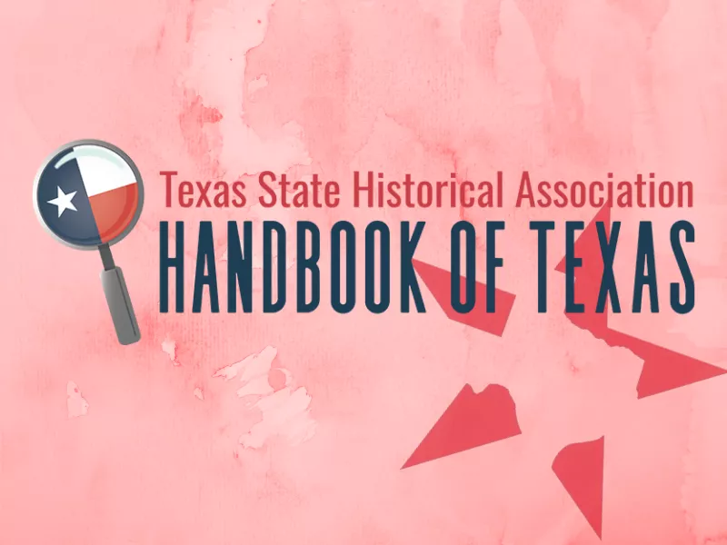 Handbook of Texas logo, red background, red star with Texas cutout