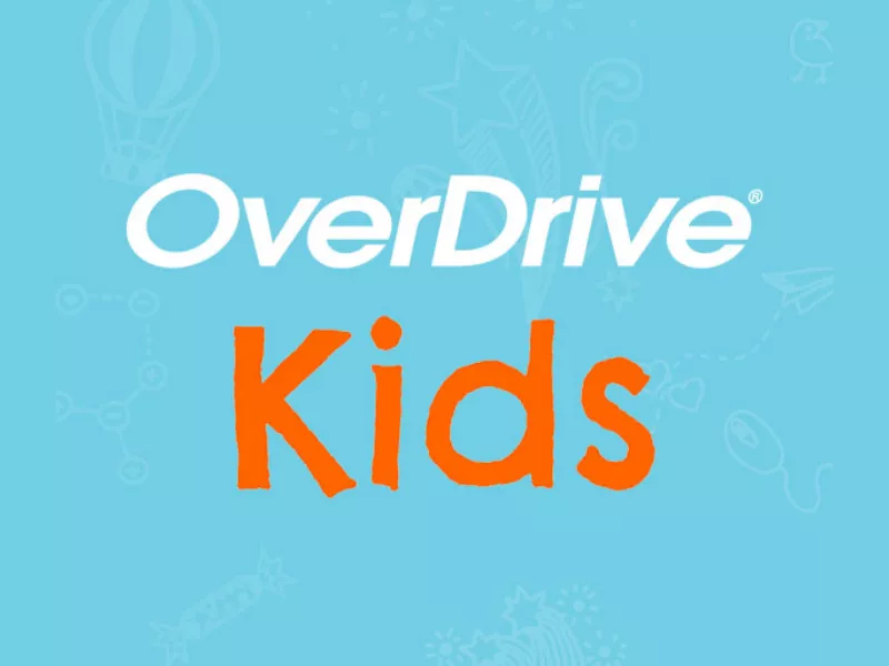 OverDrive Kids logo with white and orange lettering, blue background