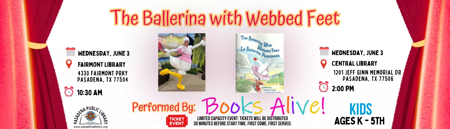 Flyer that advertises the live performance of the Ballerina with the Webbed Feet