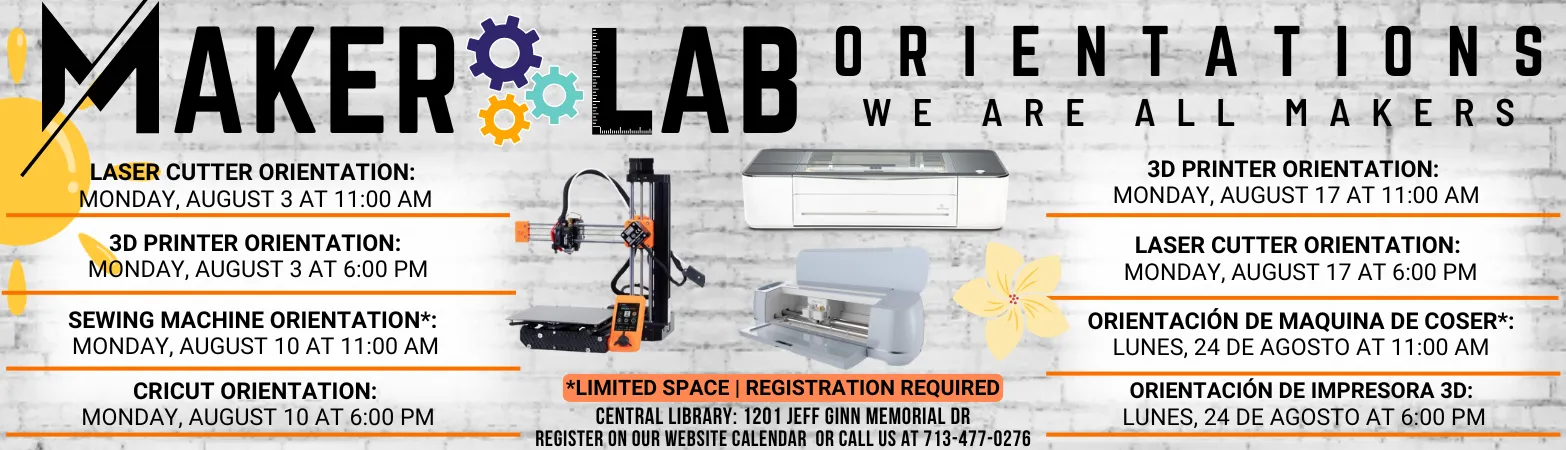 August schedule for the Pasadena Public Library Maker Lab
