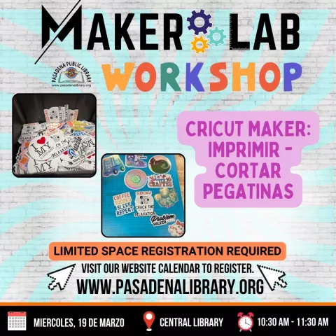 CENTRAL: Maker Lab Workshop En Español - Cricut Masker Imprimir y Cortar pegatinas (RR)