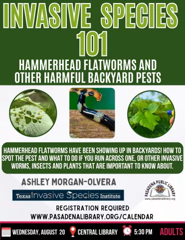 CENTRAL: Invasive Species 101 -Hammerhead Flatworm & Other Harmful Backyard Pests (RR)