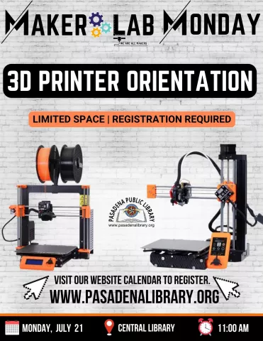 CENTRAL: Maker Lab Monday - 3D Printer Orientation (RR)